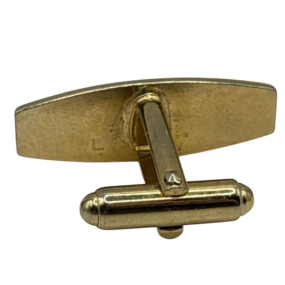 Vintage Gold Tone Cufflinks MCM‎ Clear Rhinestone Geometric Long Bar Design